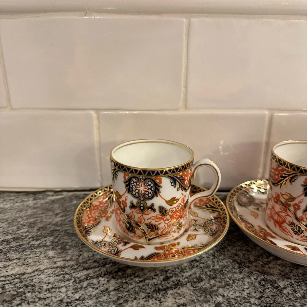 Set of 3 Royal Crown Derby Old Imari #326 Teacup Saucer Red Blue Gold - Picture 2 of 7